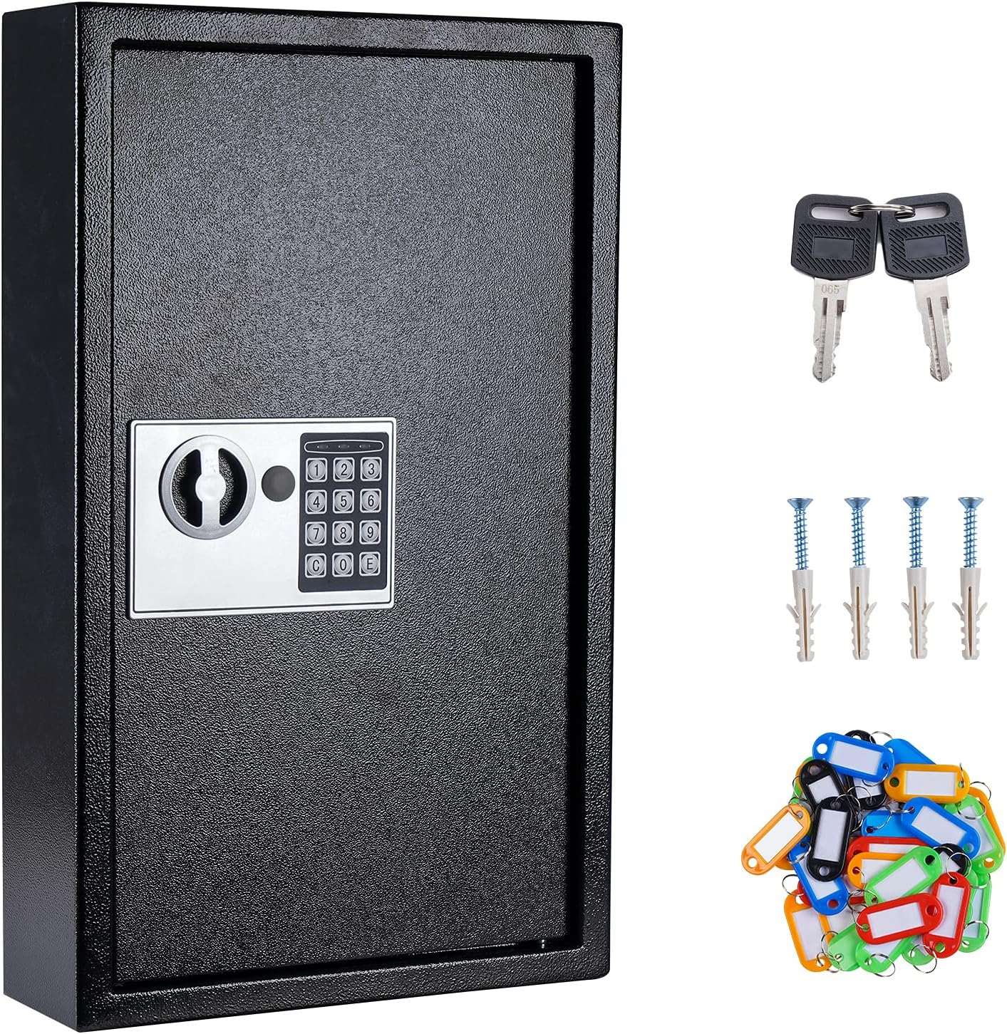 UMEKEN Key Box Wall Mount 60 Position Valet Digital Car Key Cabinet Lock Box with Code, Electronic Vehicle Key Holder Lockbox with Key Tags, Key Organizer Locker Box, Black, 12" x 3.94" x 19.69" 60 KEY
