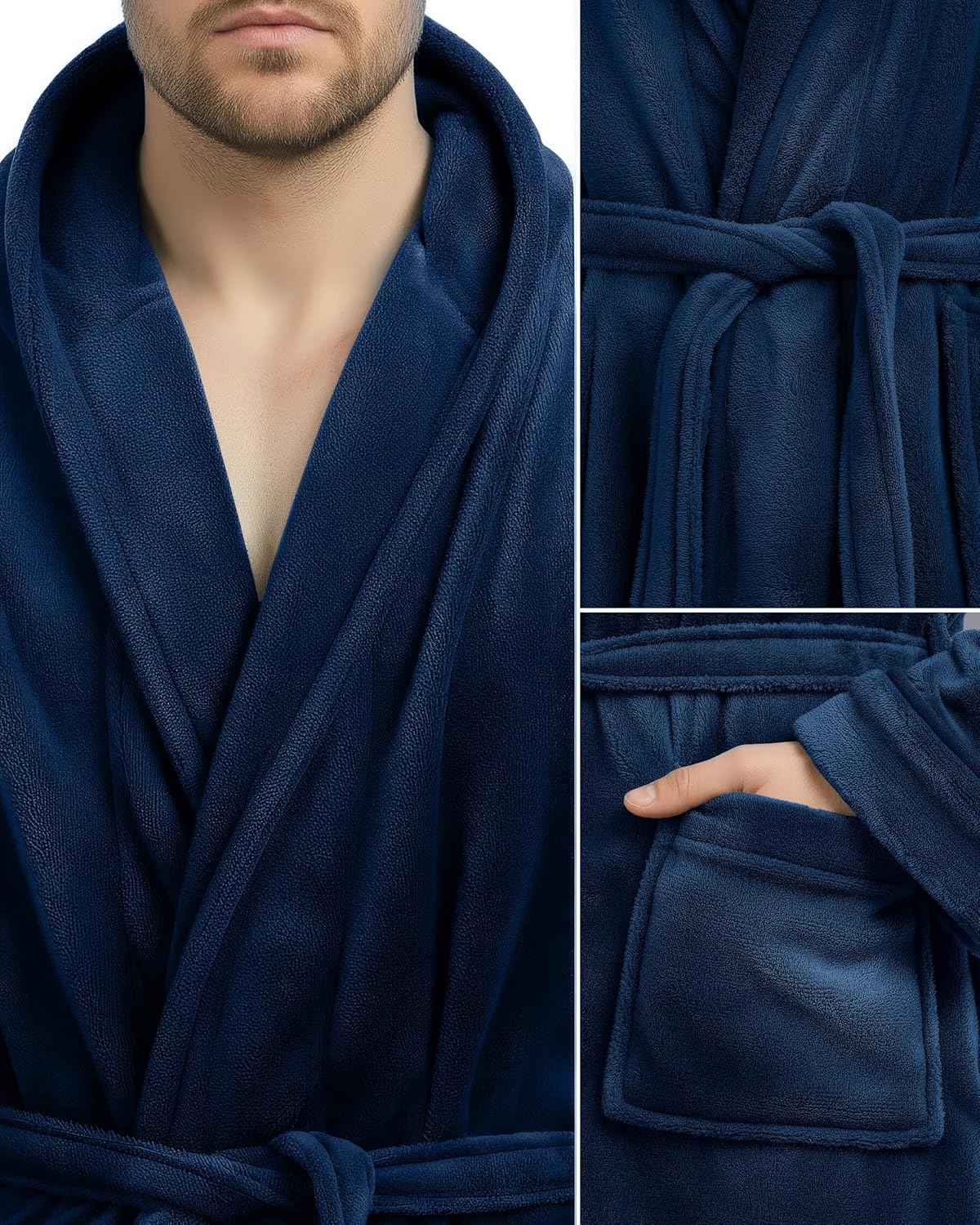 NY Threads Mens Robe with Hood, Luxury Plush Fleece Hooded Mens Bathrobe, Spa Bath Robe for Men - Image 3