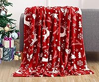 Elegant Comfort Burgundy Reindeer Christmas Fleece Throw Blanket - Super Soft Velvet Micro-Fleece, 50x60 Inch Warm Cozy Holiday Decor for Bed Couch Gift