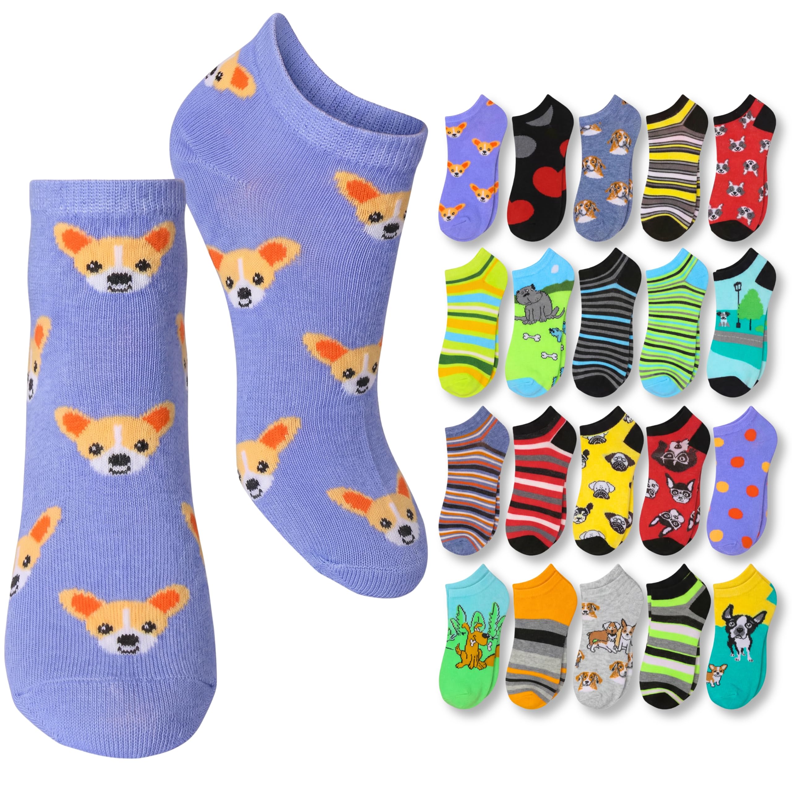 Tipi Toe Women’s 20 Pack Colorful Low Cut Socks – Lightweight, Breathable Design for All-Day Comfort Sizes 9-11/10-13