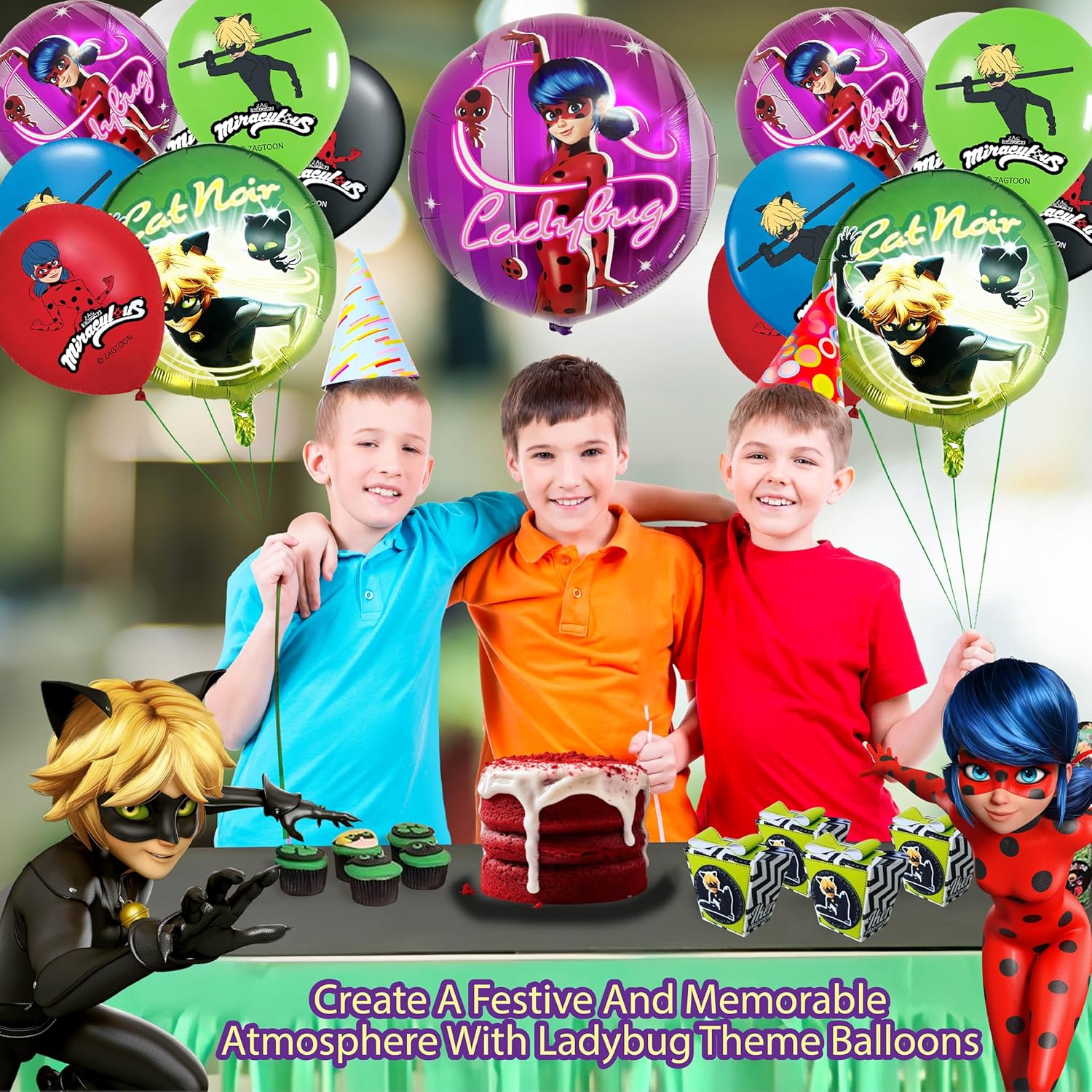 2 Pack Miraculous Ladybug 20" Large Birthday Helium Foil Balloons | Colorful Design for Miraculous Ladybug Party Supplies and Decorations by Vision E.D.