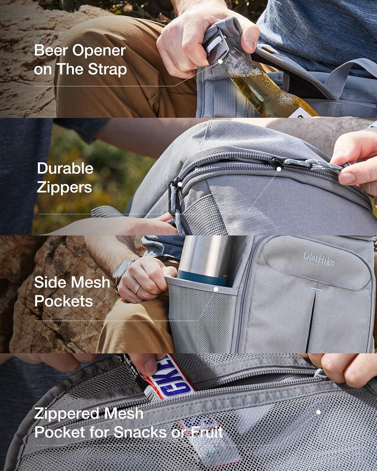 OlarHike Cooler Backpack, Soft Leak-Proof 30 Cans Insulated Backpack Cooler Bag for Picnics Hiking Camping (Grey)