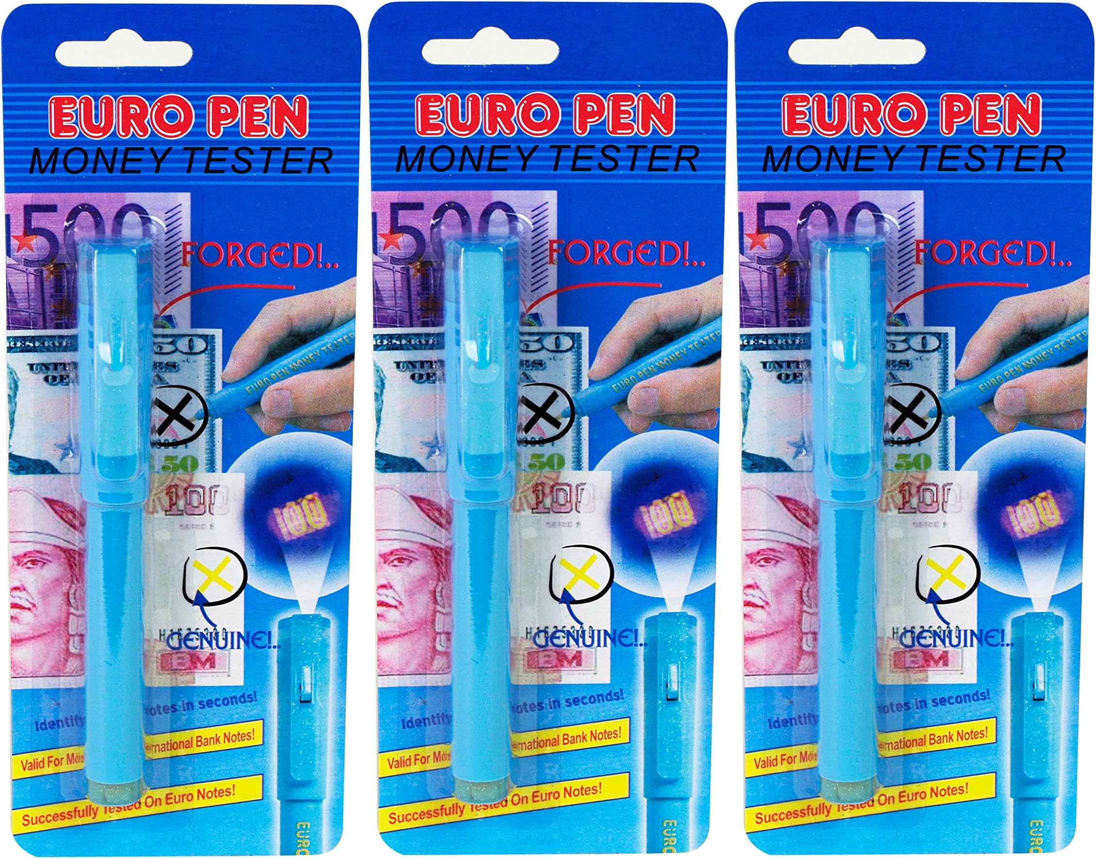 3 Pack Counterfeit Money Detector Pen Banknote Tester Currency Cash Checker Marker Uv Blacklight Euro Pen Fake Dollar Bill