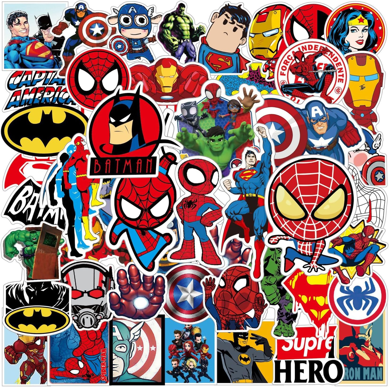 100 Pcs Cute Superman Vinyl Stickers for Kids, Waterproof Decals for Water Bottles, Phones, Laptops & Skateboards, Aesthetic Sticker Pack for Boys & Teens (2x50 pcs)