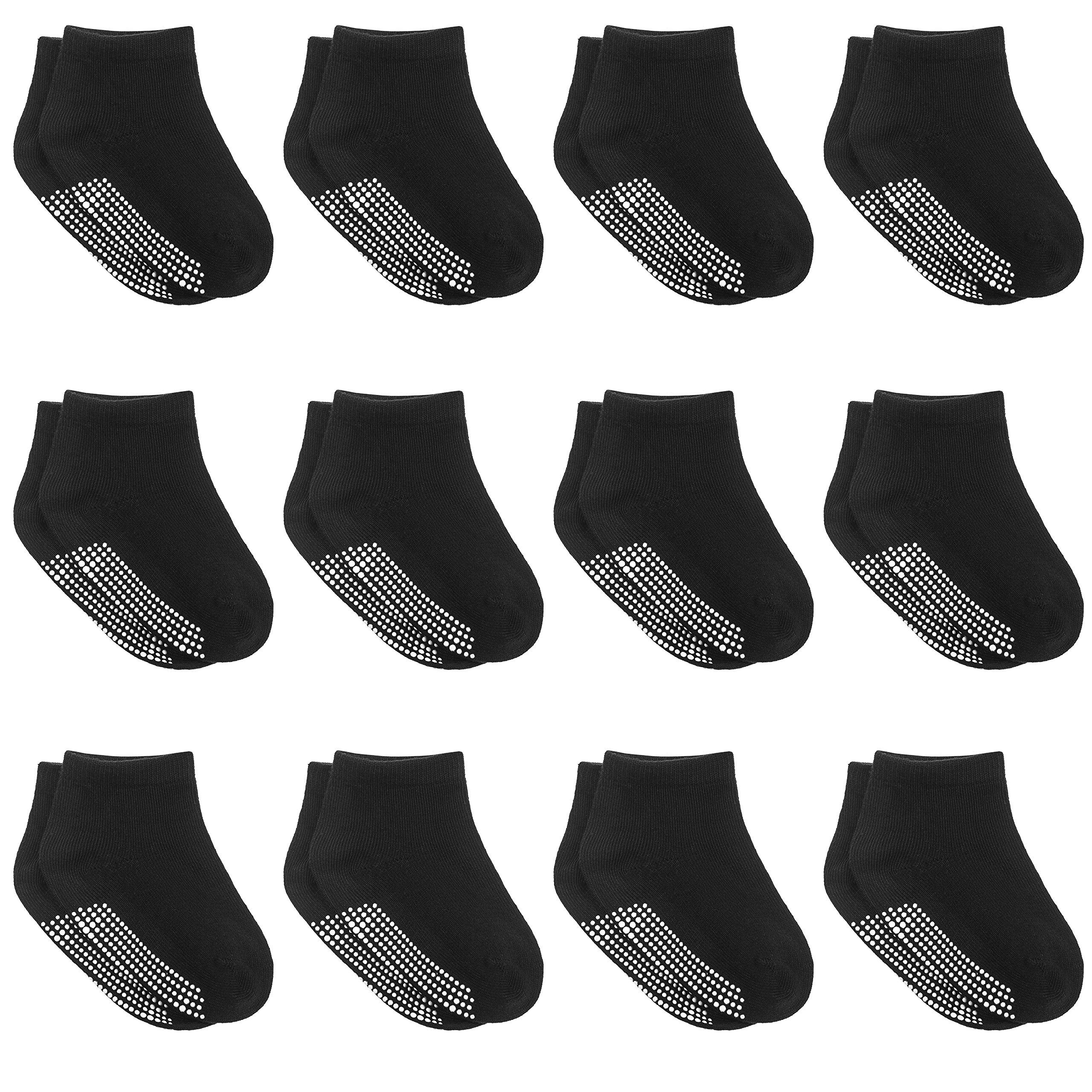 12 Paar rutschfeste Kleinkindsocken mit Griffen für Baby Jungen und Mädchen - Anti-Rutsch-Socken für Säuglinge und Kinder