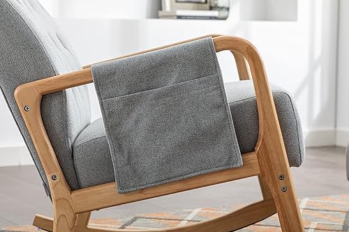 Miniatura 3 de Mecedora con otomana, moderna mecedora de tela tapizada de mediados de siglo, mecedora con cojín acolchado grueso, respaldo alto, silla mecedora