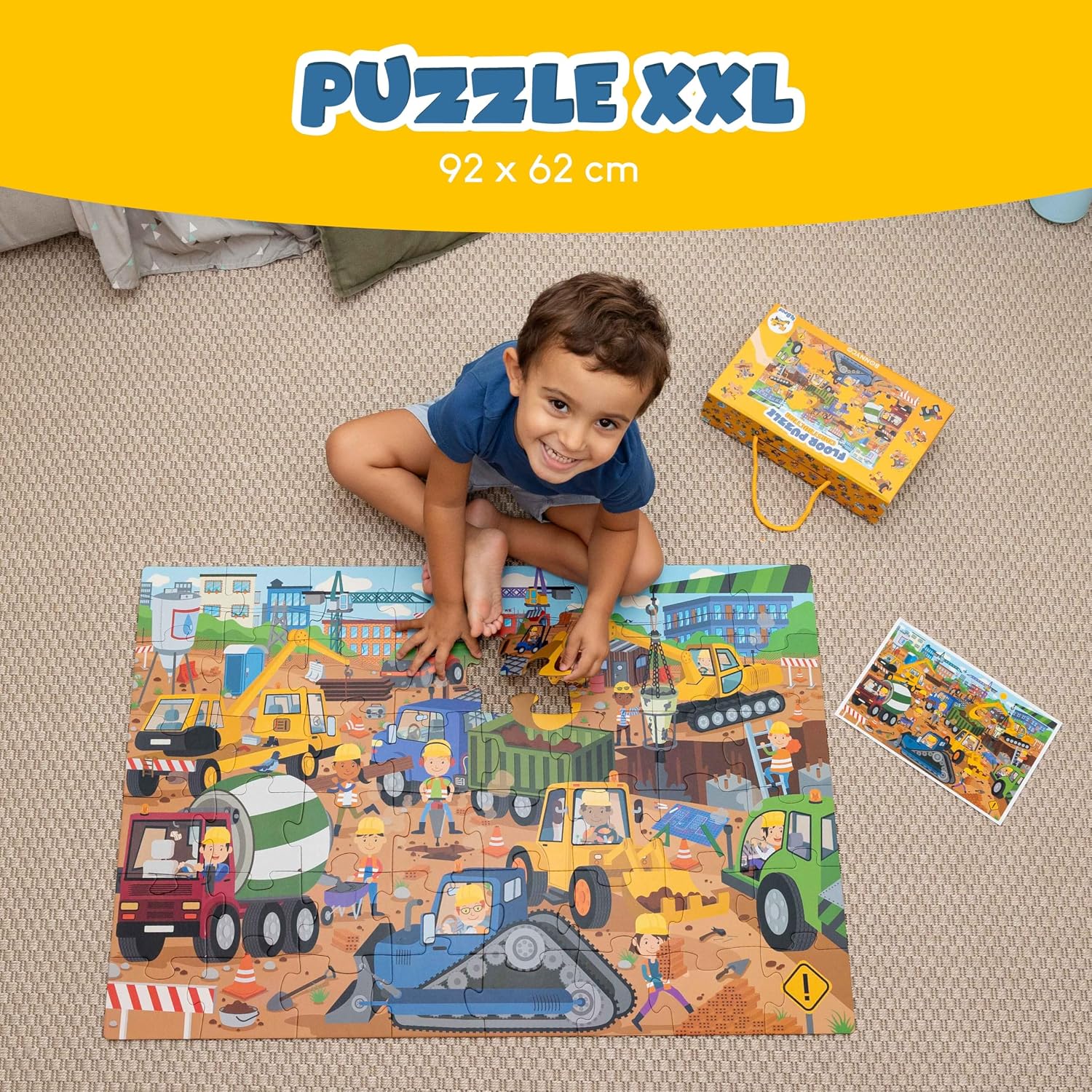 BONNYCO XXL Puzzle Children's Construction Site with 48 Large Pieces Floor Puzzle XXL 92 x 62 cm as Gifts for Children Puzzle Educational Toy for Girls and Boys 2-8 Years