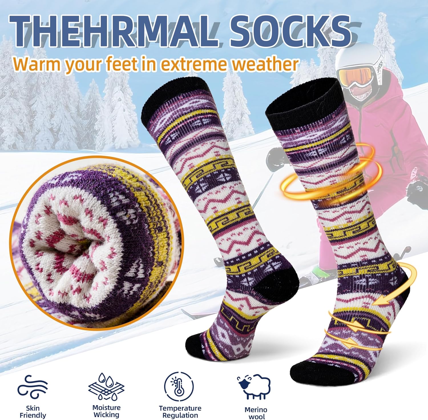 Eyean Women's Knee High Wool Socks Winter Thick Thermal Soft Comfy Over Knee Long High Socks 2 Pairs - Image 3