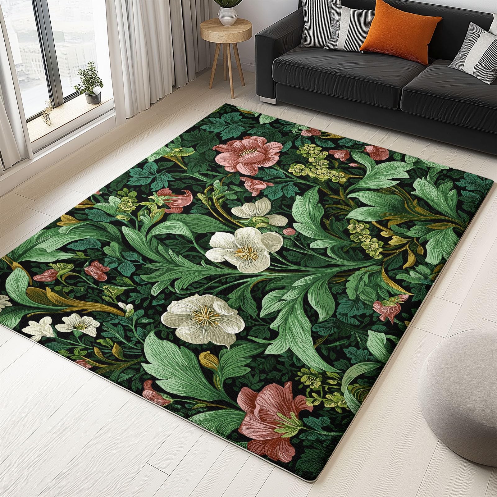 Tapis 3D moderne fleurs de printemps vert et noir tapis de salon élégant 140 x 200 cm