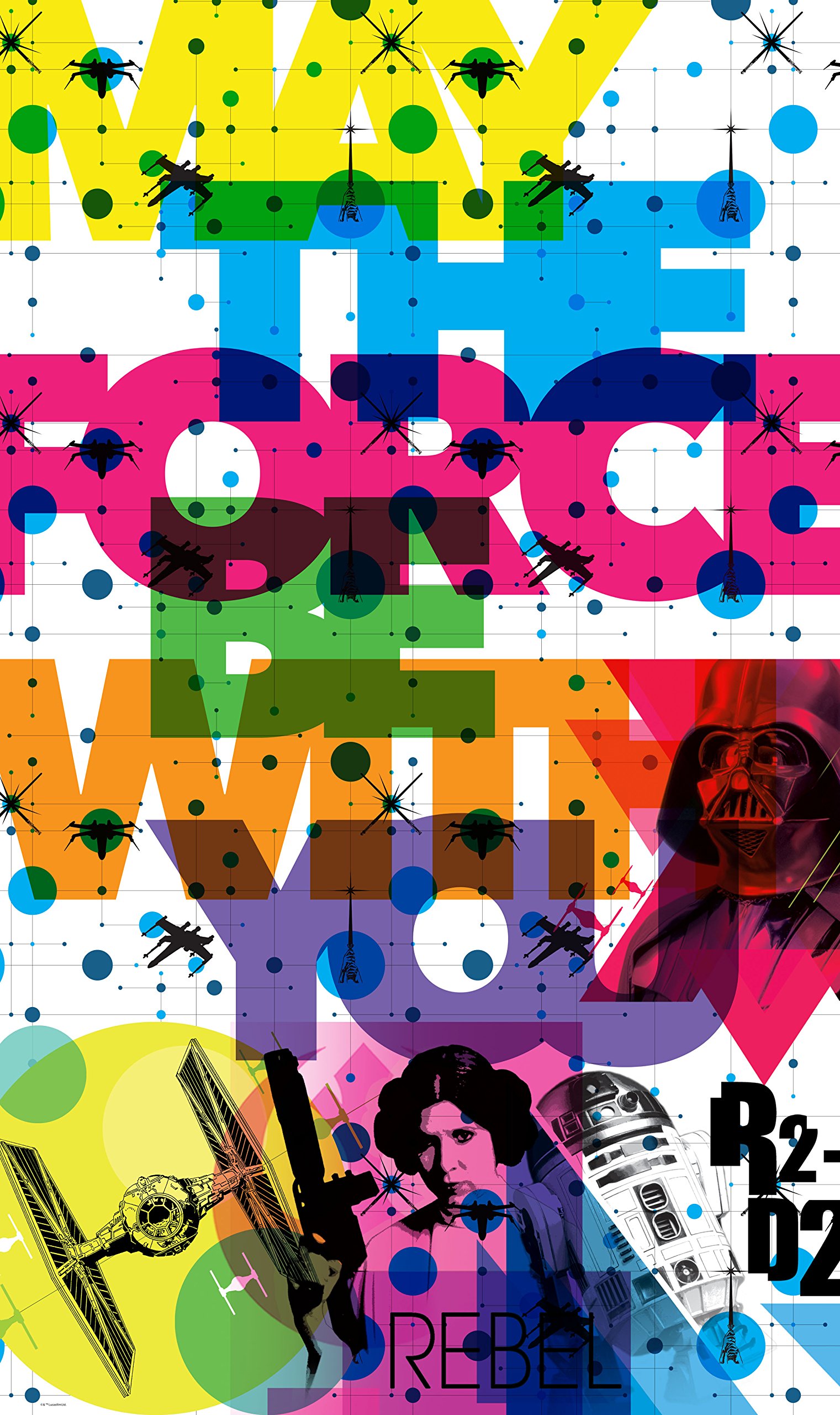 Komar VD 029 Fleece Panel Star Wars Pop Neon Geometric Trics Leia 1 Strip, and Paste, 120 x 200 cm, Colourful, 200L x 120W cm - Image 2