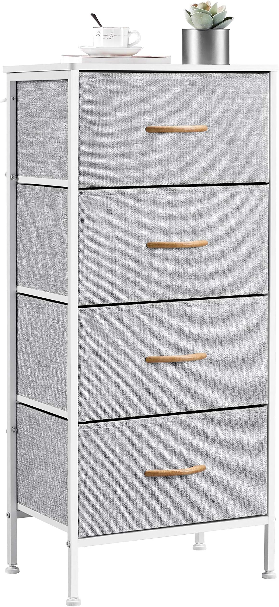 Yaheetech Vertical Narrow Chest of Drawers, Fabric Storage Unit with 4 Drawers for Living Room/Nursery/Hallway, Light Grey