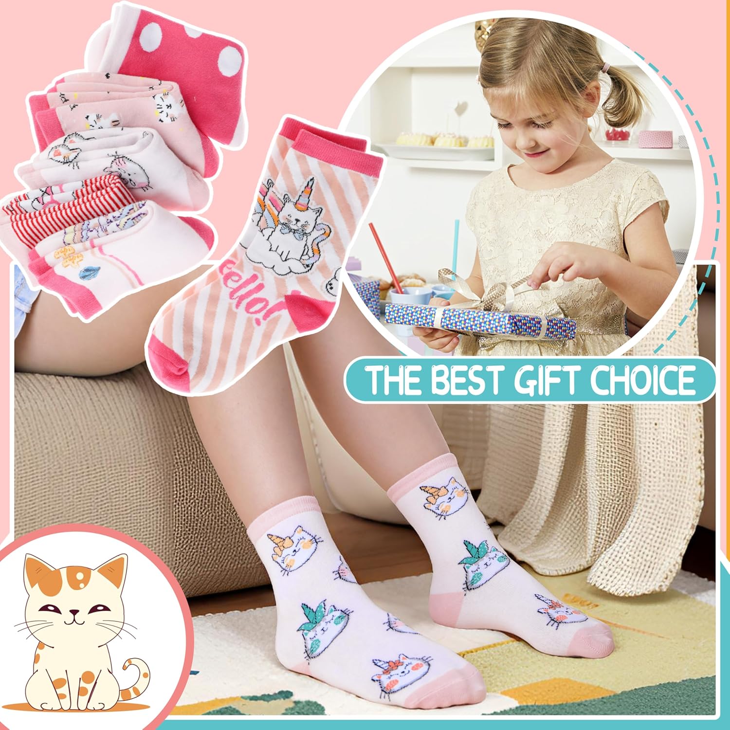 Kids Girls Cotton Socks Soft Novelty Socks Cute Animal Pattern 6 Pairs - Image 5