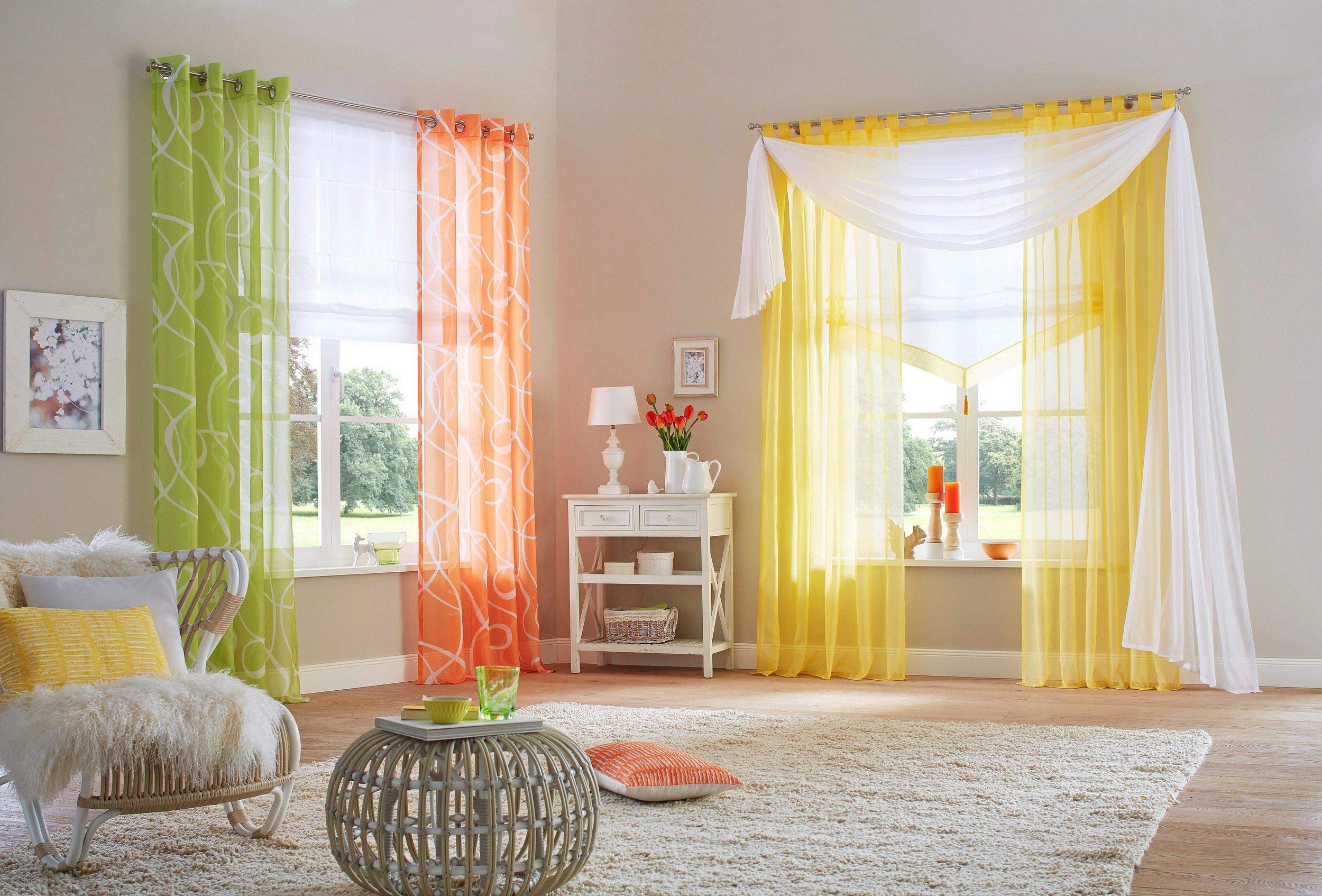 Voile Transparenter Freihandbogen einfarbig Uni Querbehang Wohnzimmer Gardinenschals (HxB 300x140, beige) 1 Stück