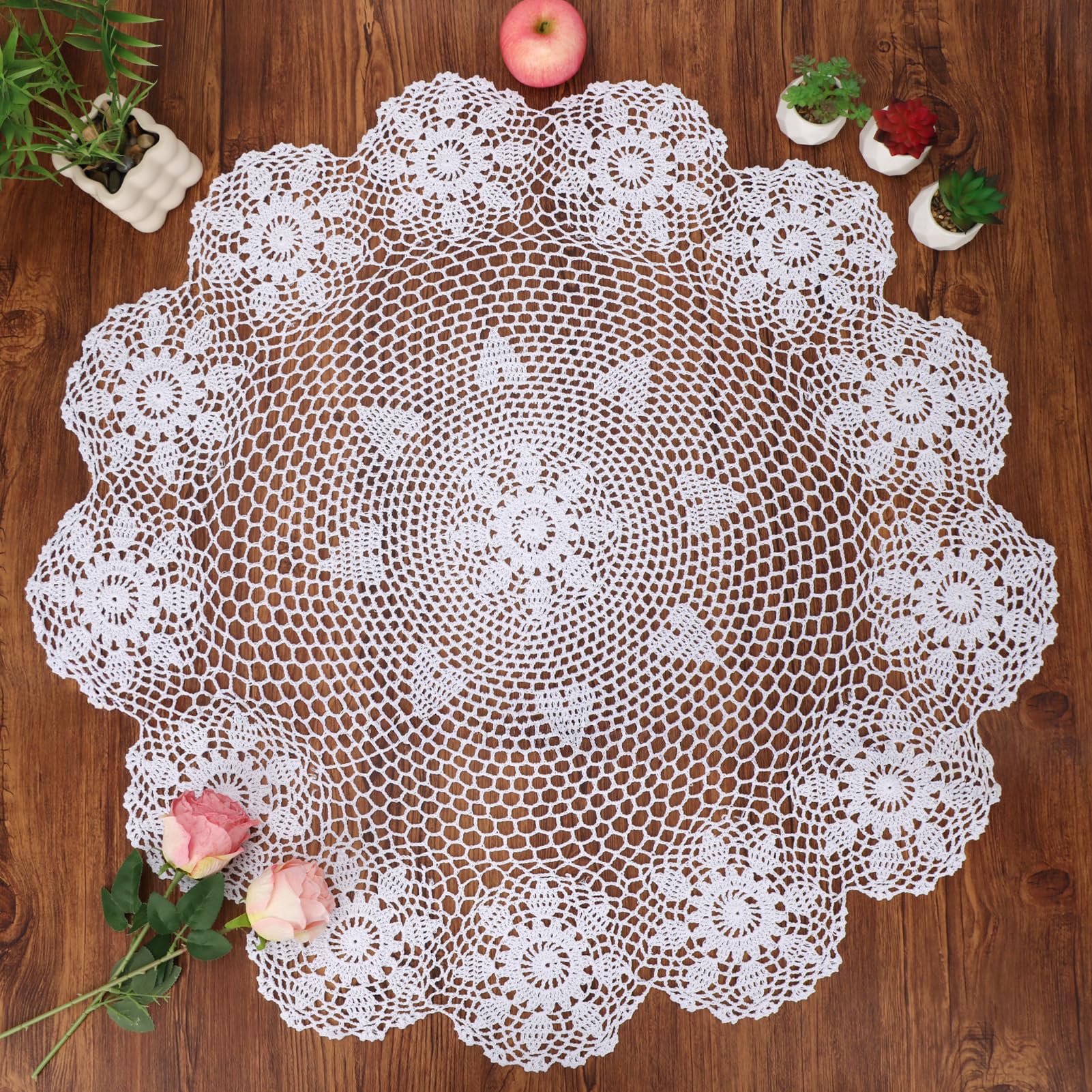 Napperon de table en dentelle fait main, l'excellence du coton blanc Kilofly