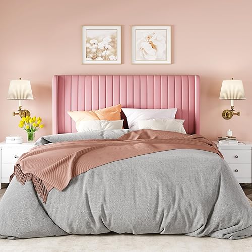 Miniatura 3 de Allewie Full Size Velvet Bed Frame/Vertical Channel Tufted Wingback Headboard/Upholstered Platform Bed/Strong Wooden Slats/No Box Spring Needed/Easy