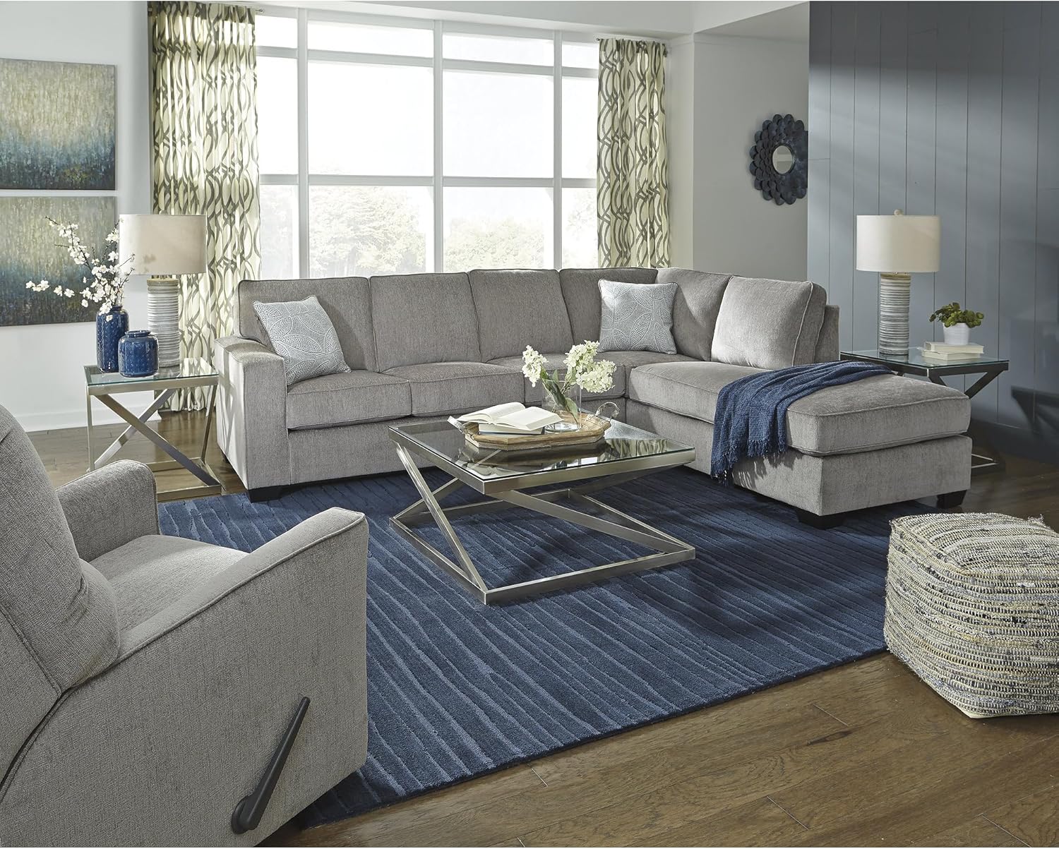 Signature Design by Ashley Altari Casual L-Shaped Anti Sag 2-Piece Sectional with Chaise, Loose Seat Cushions and 2 Accent Pillows, Light Gray