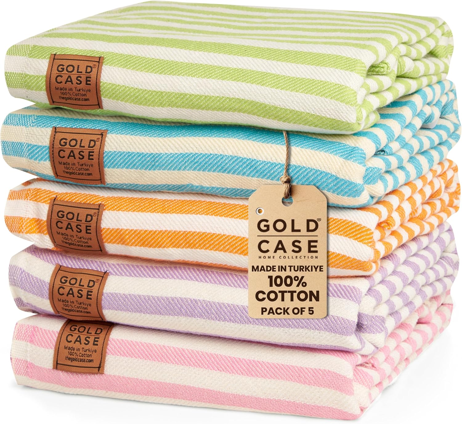 Amazon.com: Gold CASE Turkish Beach Towel Set of 5 ??? 100% Cotton Large ...