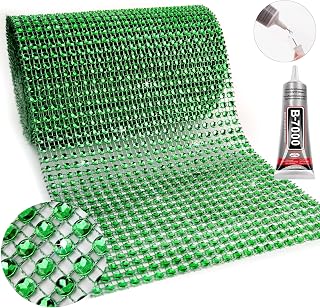 Green Rhinestone Mesh Fabric, 4.7In X 4.5Yards 24Rows Bling Rhinestone Trim for Crafts, Mum Ribbon Wrap, Green