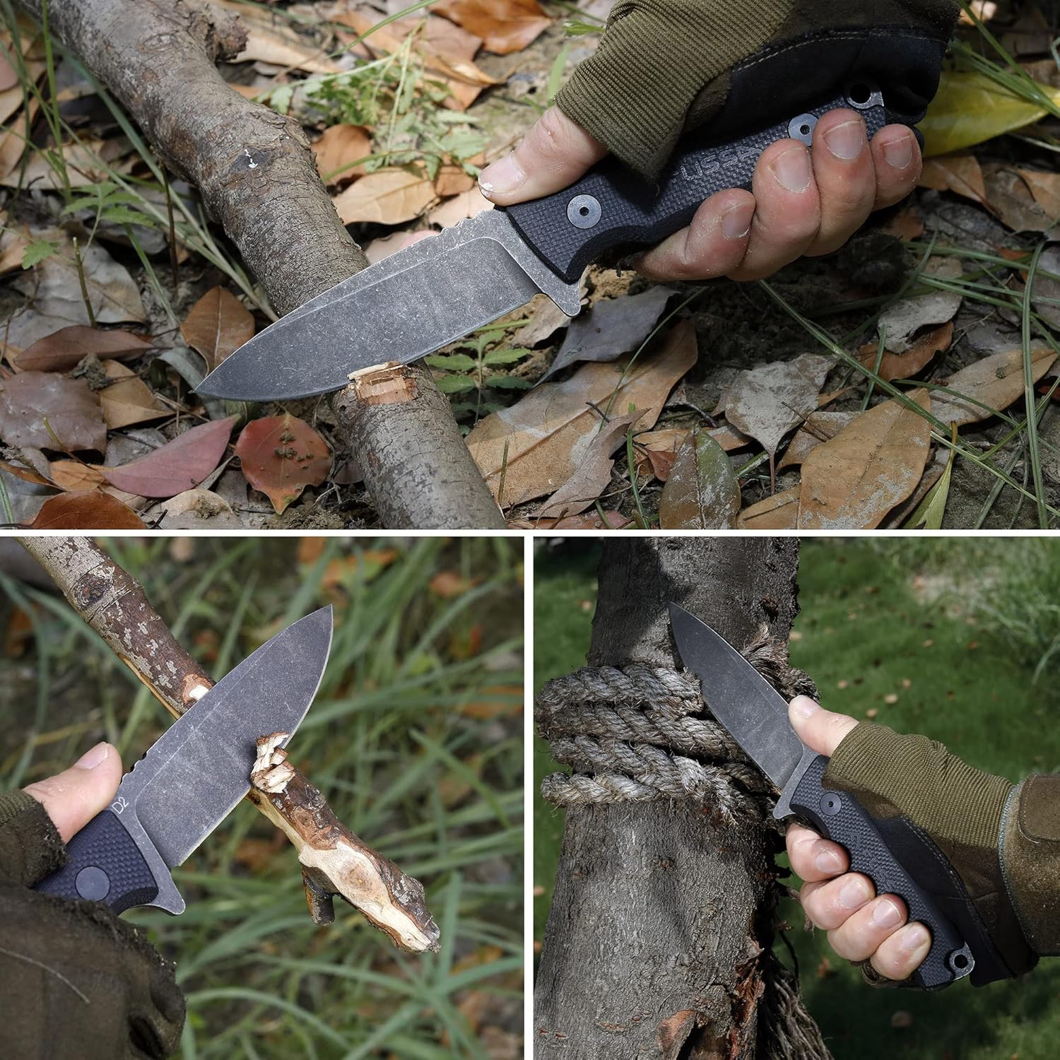 FLISSA Fixed Blade Knife with Nylon Sheath, 8.5" Full Tang D2 Blade and Ergonomic G10 Handle, Hunting Knife for Outdoor Camping Survival Hiking Fishing, Gifts for Men, Women