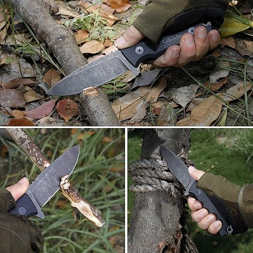 Miniatura 6 de FLISSA Cuchillo de caza de hoja fija, hoja D2 de espiga completa de 8.5 pulgadas, mango G10, cuchillo de supervivencia de campamento con funda de