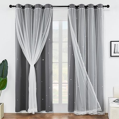 Miniatura 50 de XiDi Cortinas opacas para dormitorio de niñas, diseño de princesa unicornio arcoíris, 72 pulgadas de largo, rosa/azul