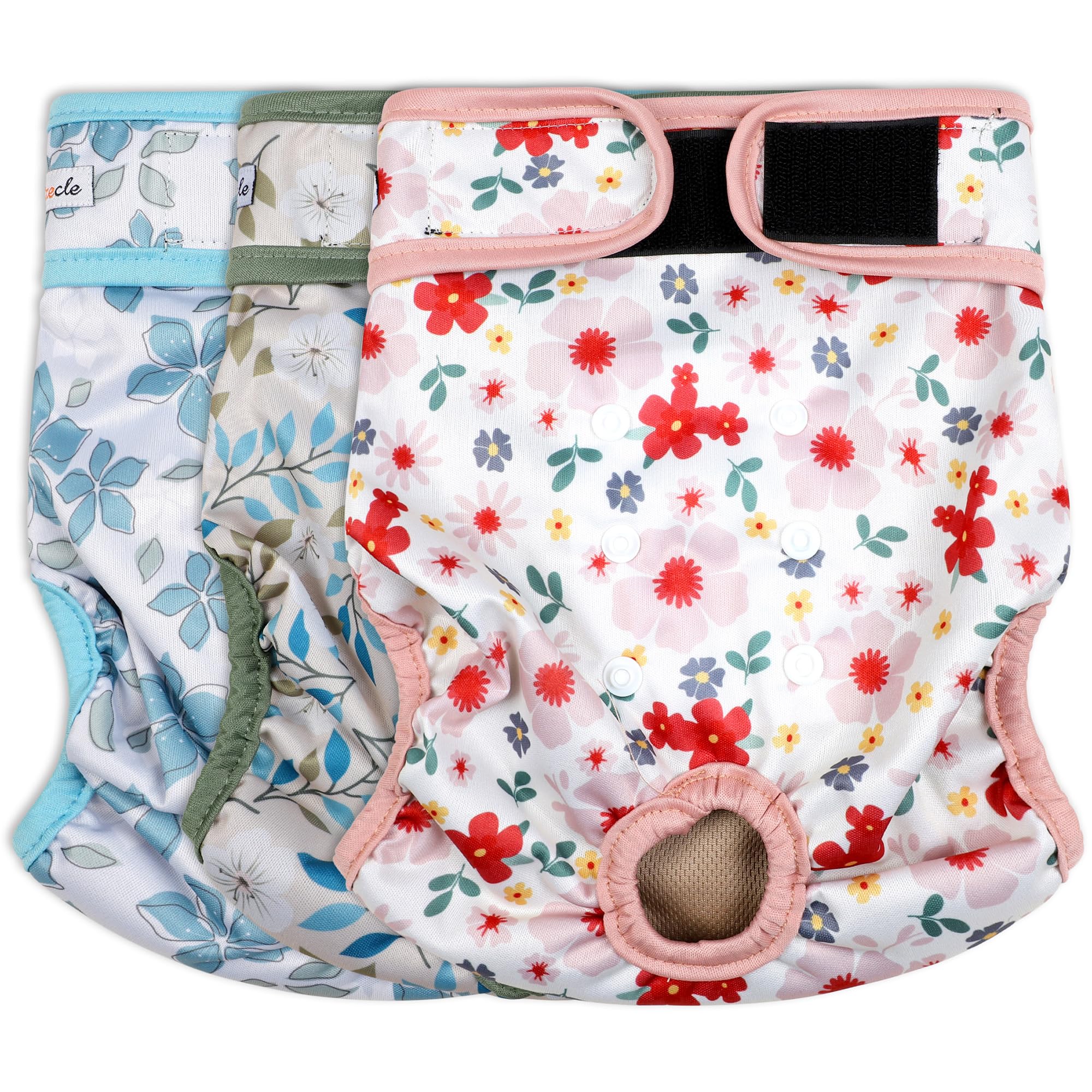 Grecle Washable Female Dog Diapers (5 Pack) - for Doggy Female in Period - Highly Absorbent Dog Heat Panties with Adjustable Snaps size L