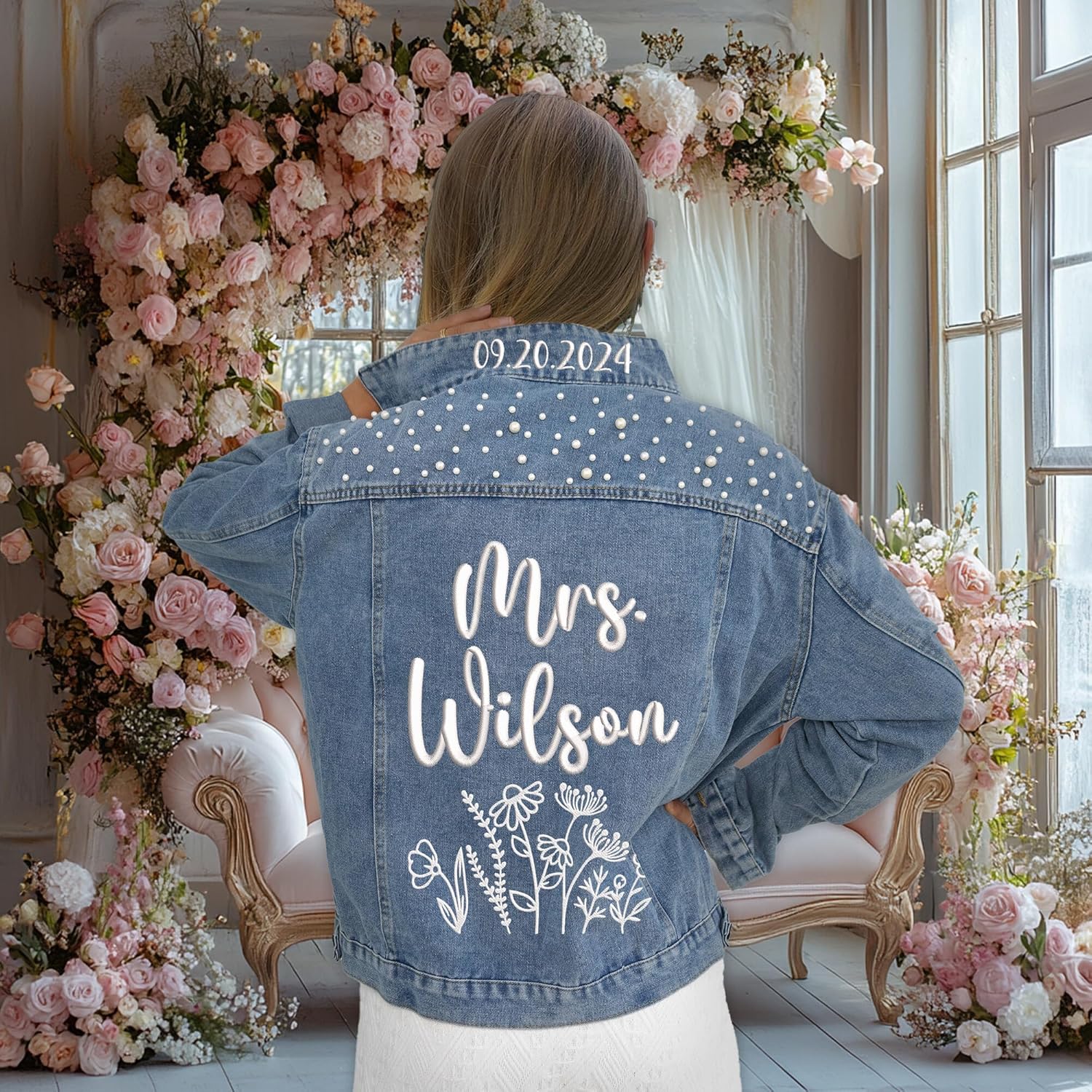 Custom Bride Jean Jacket, Embroidered for Wedding Day, Gift for Bride - Image 5