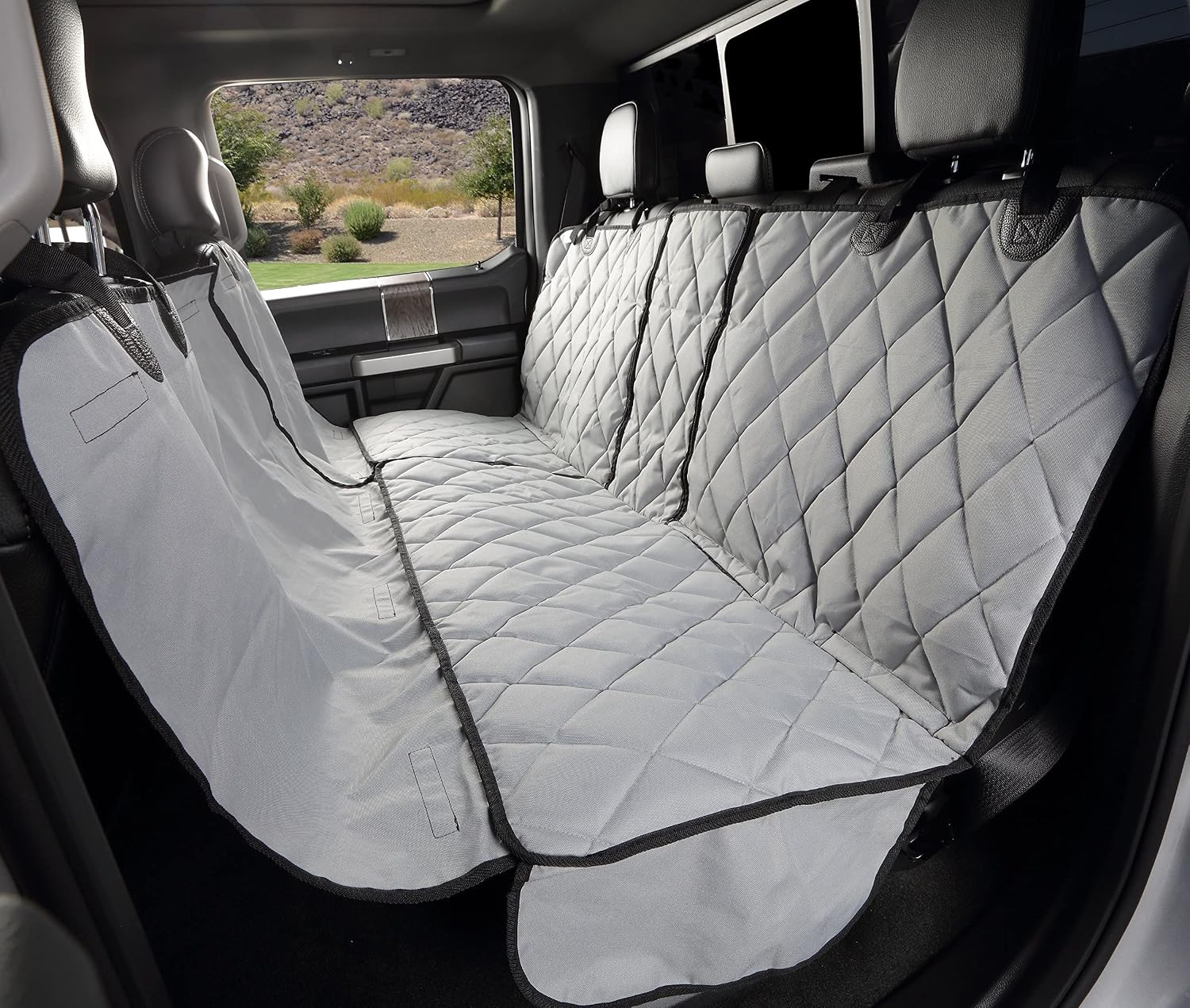 4Knines Crew Cab Truck Seat Cover with Dog Hammock for Fold Up Seats – Split Design for Seat Access, Waterproof & Non-Slip Protection (Passenger Side, Grey)