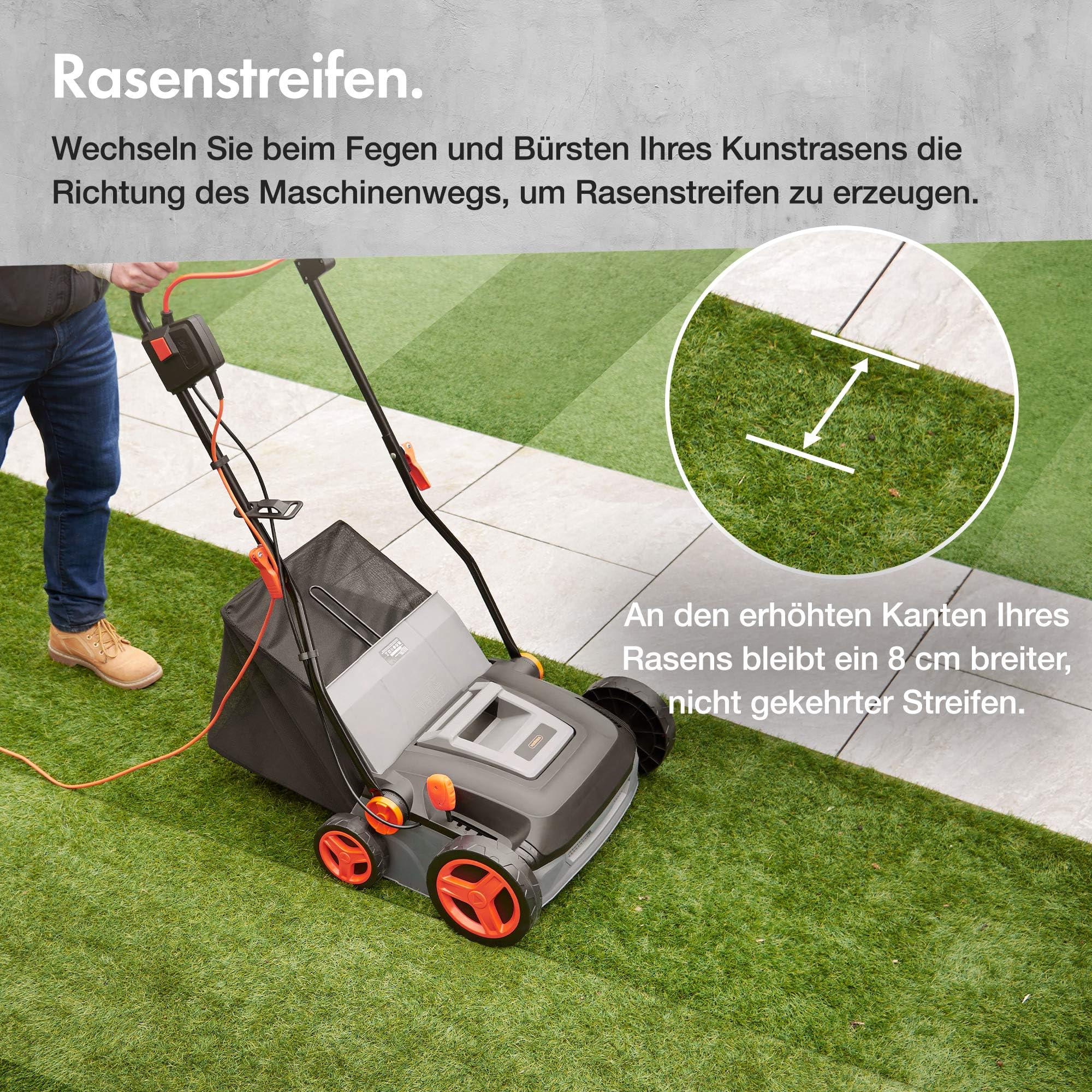 VonHaus Kunstrasenbürste 1500W, Laubsammler für Kunstrasen, Elektrische Kunstrasen Kehrmaschine Reiniger, 35 L Fangsack, 5 Einstellbare Höhen, 330 mm Arbeitsbreite, Klappbarer Handgriff