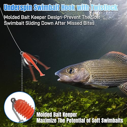 Miniatura 5 de Ganchos de pesca pesados, 15 piezas sin malas hierbas con pasador de centrado Twistlock de plástico suave para pesca de lubina