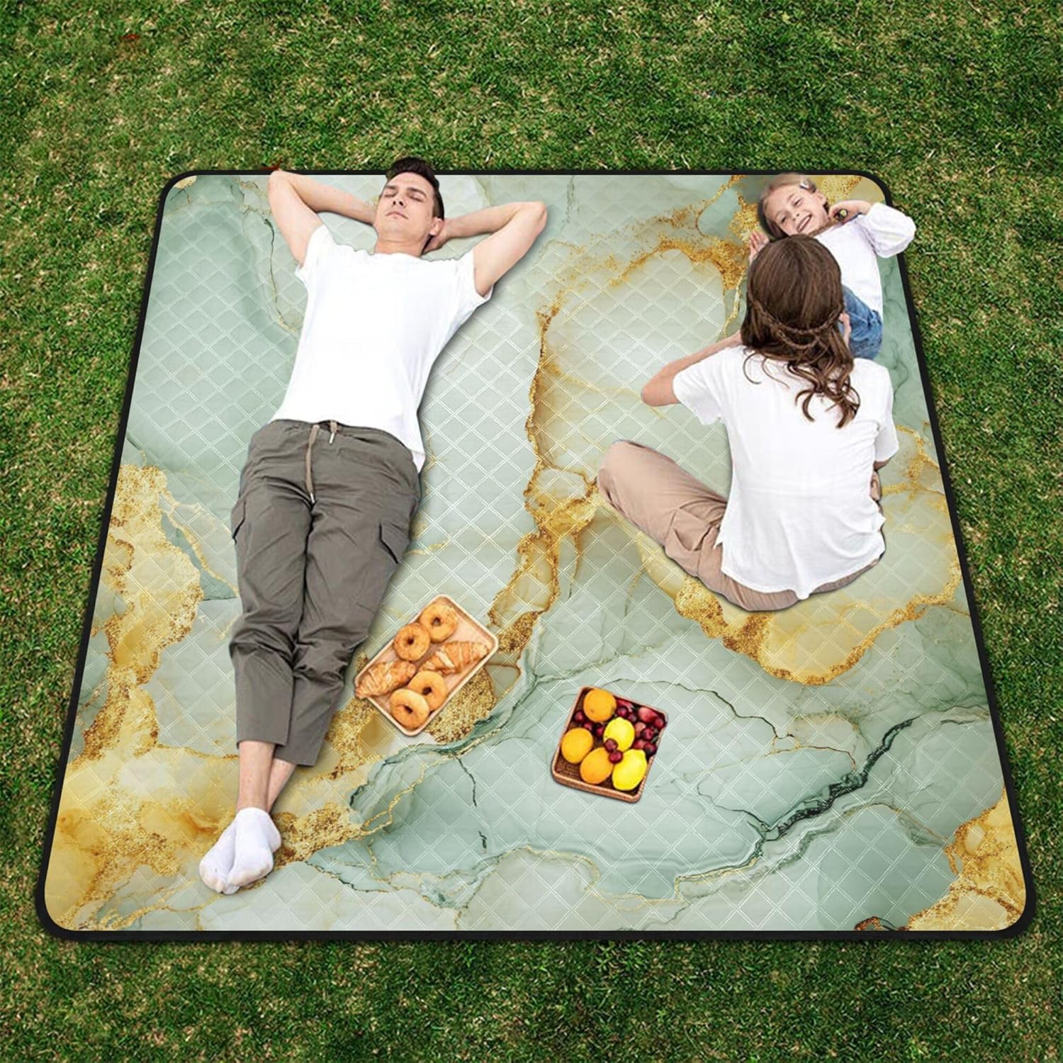 Marble Yellow White Waterproof Picnic Table Water-Resistant Beach Picnic Blanket for Outdoorsy People Summer Gift cobijas para la Playa