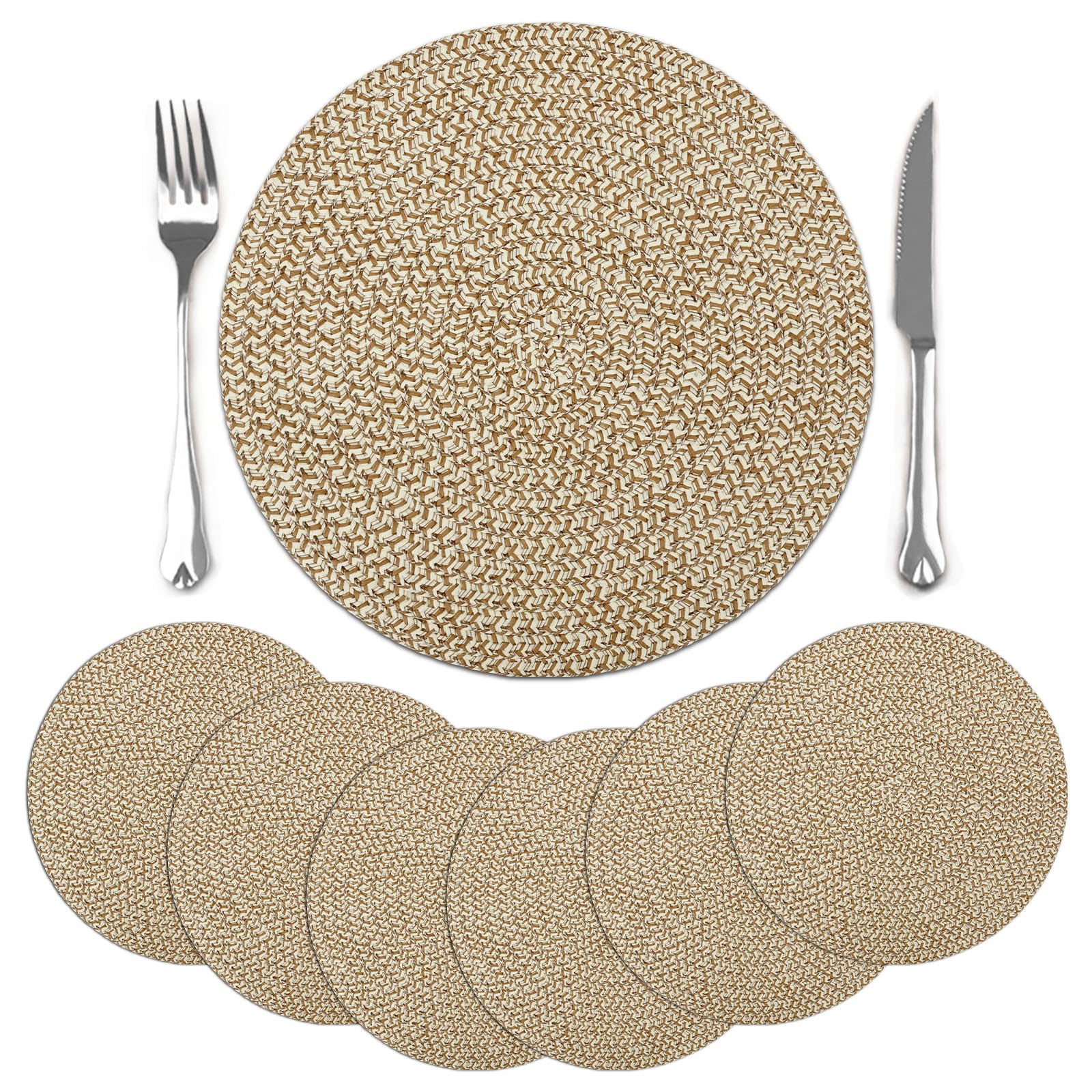 comfoyar Round Woven Placemats Set of 6, 38cm Paper Braided Place Mats