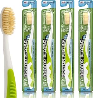 MOUTHWATCHERS Dr Plotkas Extra Soft Bristle Flossing Toothbrush Manual Soft Toothbrush for Adults | Ultra Clean Nano Toothbrush | Good for Sensitive Teeth and Gums | Green, 4 Count