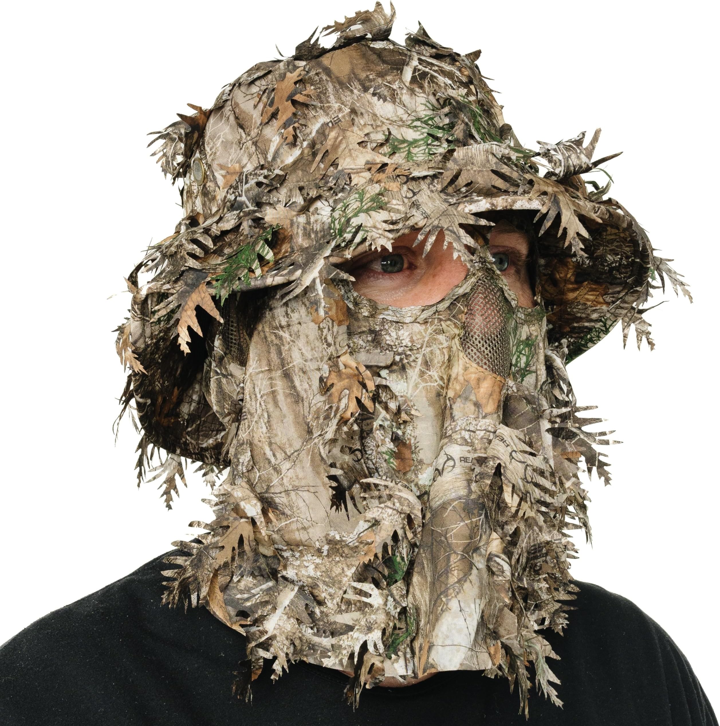 Men’s 3D Leafy Camo Bucket Hat with Built-in Face Mask for Turkey Hunting - Adjustable Size