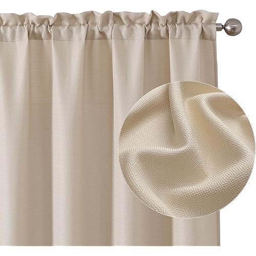 Chyhomenyc Linen Curtains 63 Inch Length 2 Panels, Faux Linen Textured Semi Sheer Light Filtering Soft Airy Rod Pocket Window Treatment Drapes for Living Room Bedroom, Each 40" Wx63 L