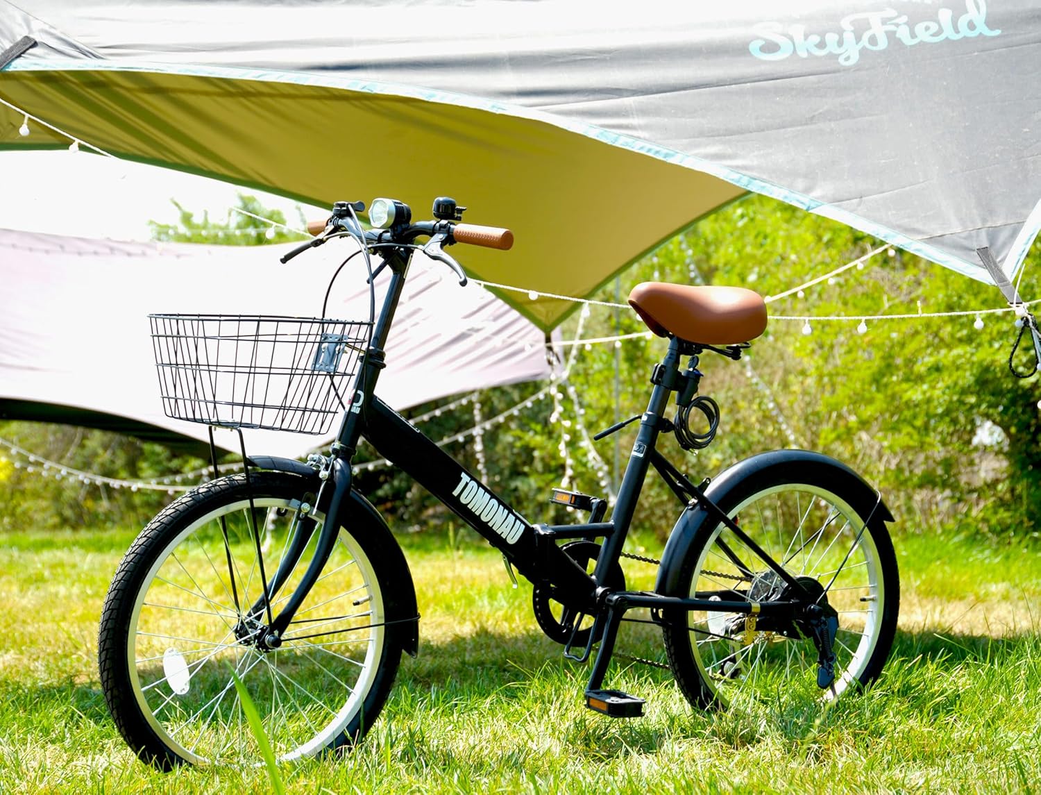 20インチTOMONAU 折りたたみ自転車 前カゴ付き、シマノ製品、新品未