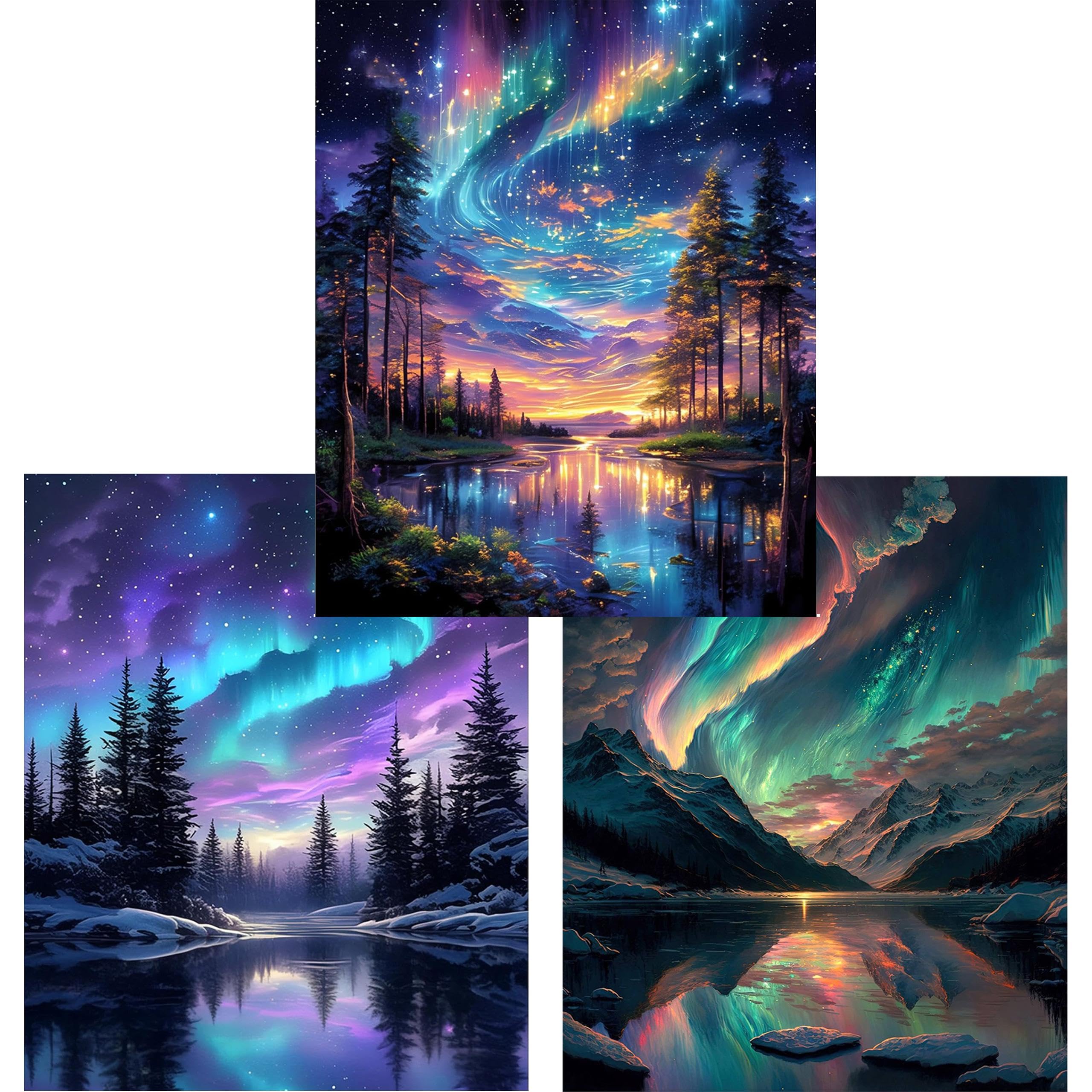 Yunruily 3 Stück Aurora Malen Nach Zahlen Erwachsene - Aurora Paint by Numbers Adult,Diy Malen Nach Zahlen und Acrylfarbe,zur Heimdekoration 30x40cm
