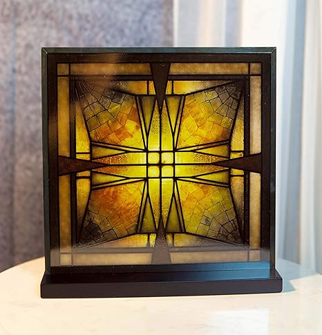 Amazon Com Ebros Frank Lloyd Wright Thomas House Entry Ceiling Light Design Stained Glass Art Suncatcher Metal Framed Hanging Wall Decor Or Desktop Plaque Home Or Office Decorative Masterpiece Arts Crafts