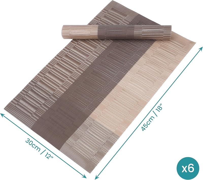 Belle Vous 6 darabos tányéralátét szett khaki-barna PVC, mosható, csúszásmentes, vízálló