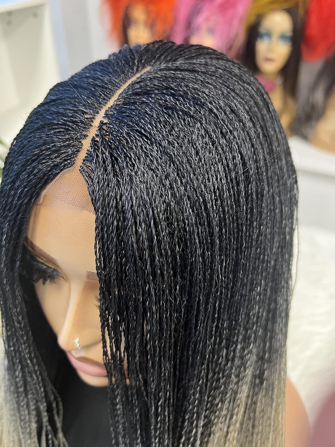 Million braids, Senegalese twist, Micro braid, Braided wig, Micro Twist 28"-30" long. Synthetic hand braided wigs for Black women (Black & Blonde)