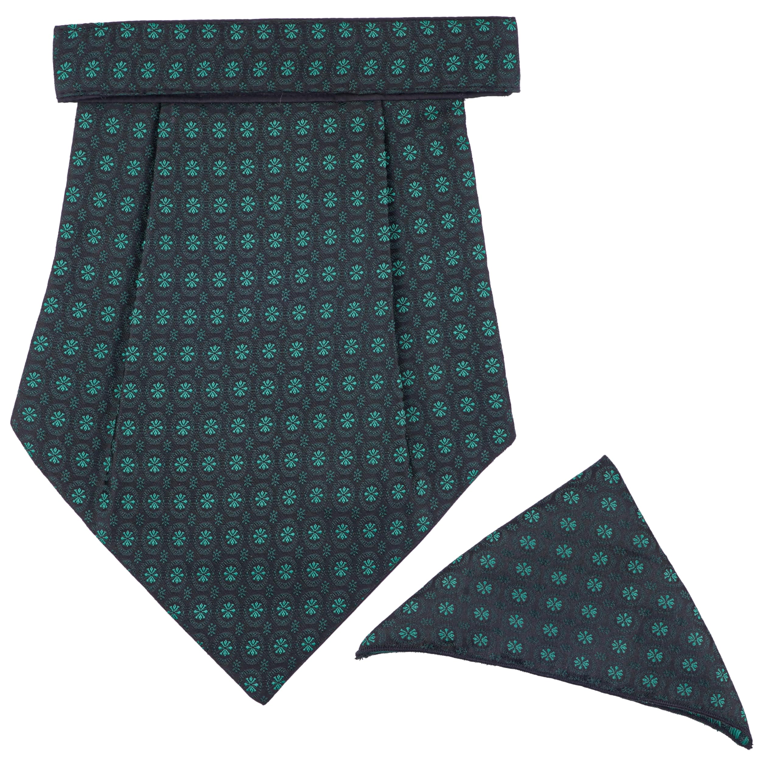 calixto Rajput Men's Cravat - 100% Polyester Microfiber Cravats With Pocket Square, Casual Accessory (Green Design)(Pack Of 2)-picture-12