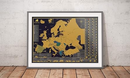 Scratch Map of Europe Wall Poster - Beautiful Luxury Large Map to Scratch Off - Perfect Travel Gift - Made in Europe - 84.1 cm x 59.4 cm