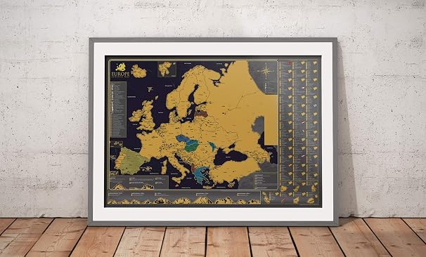 Scratch Map of Europe Wall Poster - Beautiful Luxury Large Map to Scratch Off - Perfect Travel Gift - Made in Europe - 84.1 cm x 59.4 cm