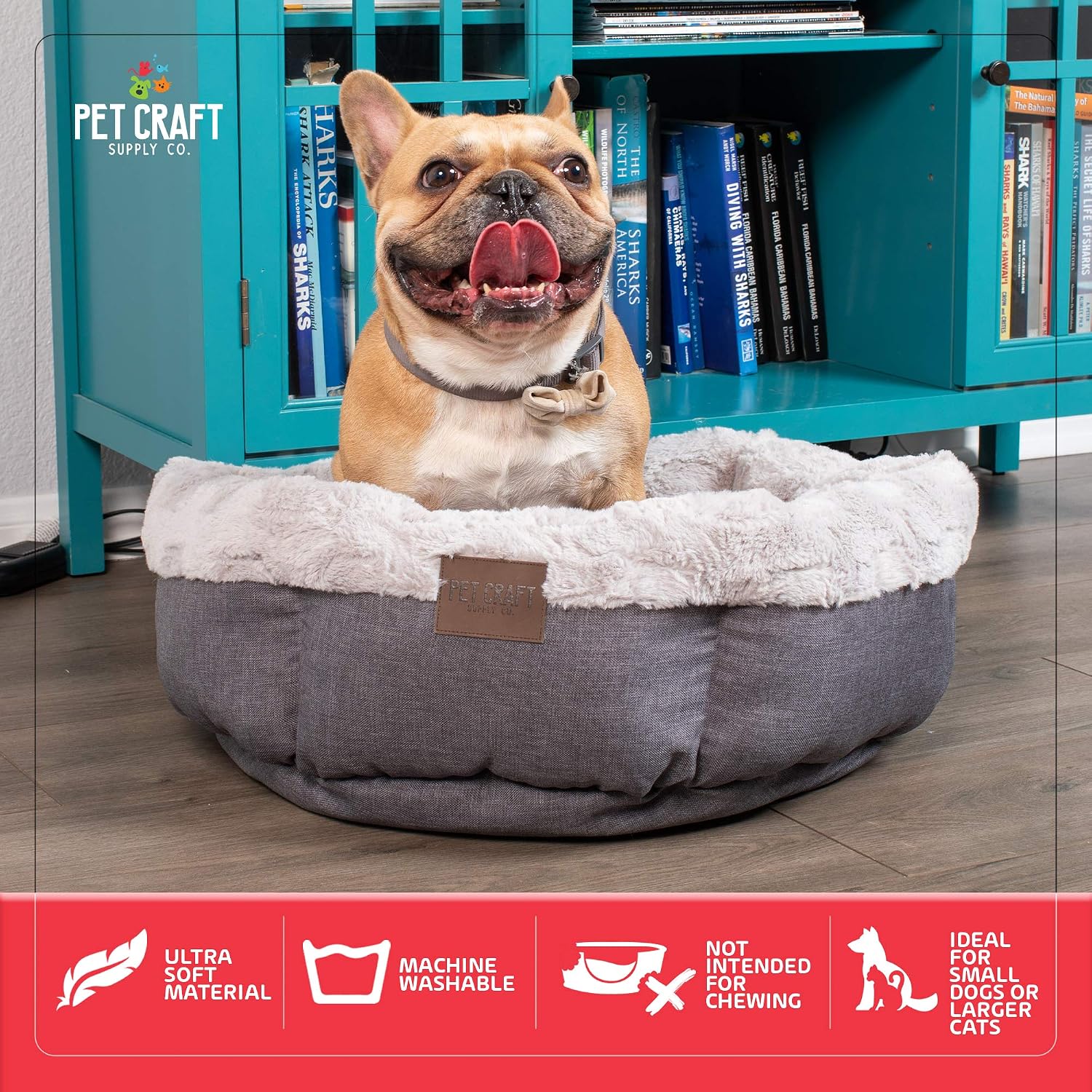 Pet Craft Machine Washable Memory Foam Donut Cuddler Calming Style Small Dog Bed, Grey