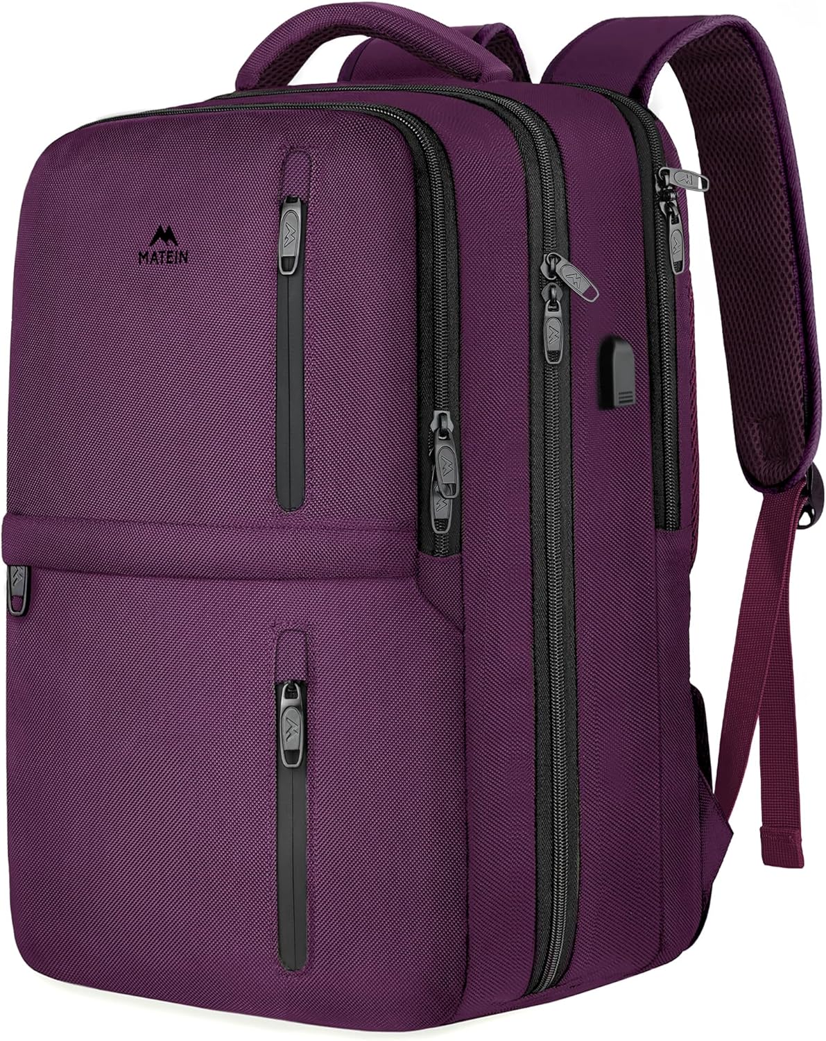 MATEIN Large 45L Travel Backpack for Women, Airline Approved Carry on Backpack with USB Port & Shoe Compartment, Water Resistant Luggage College Overnight Weekender Travel Bag Fit 18" Laptop, Purple