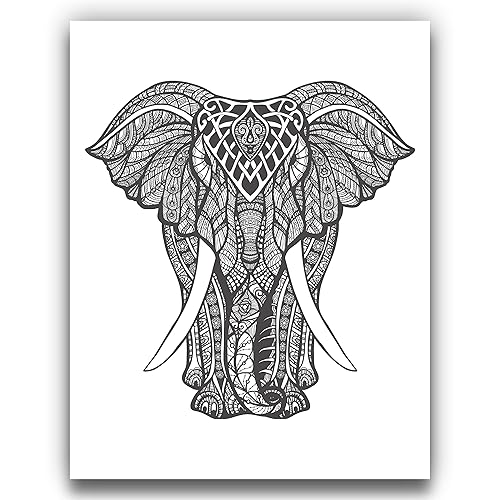 Tribal Mandala Elephant Wall Art Intricate Black and