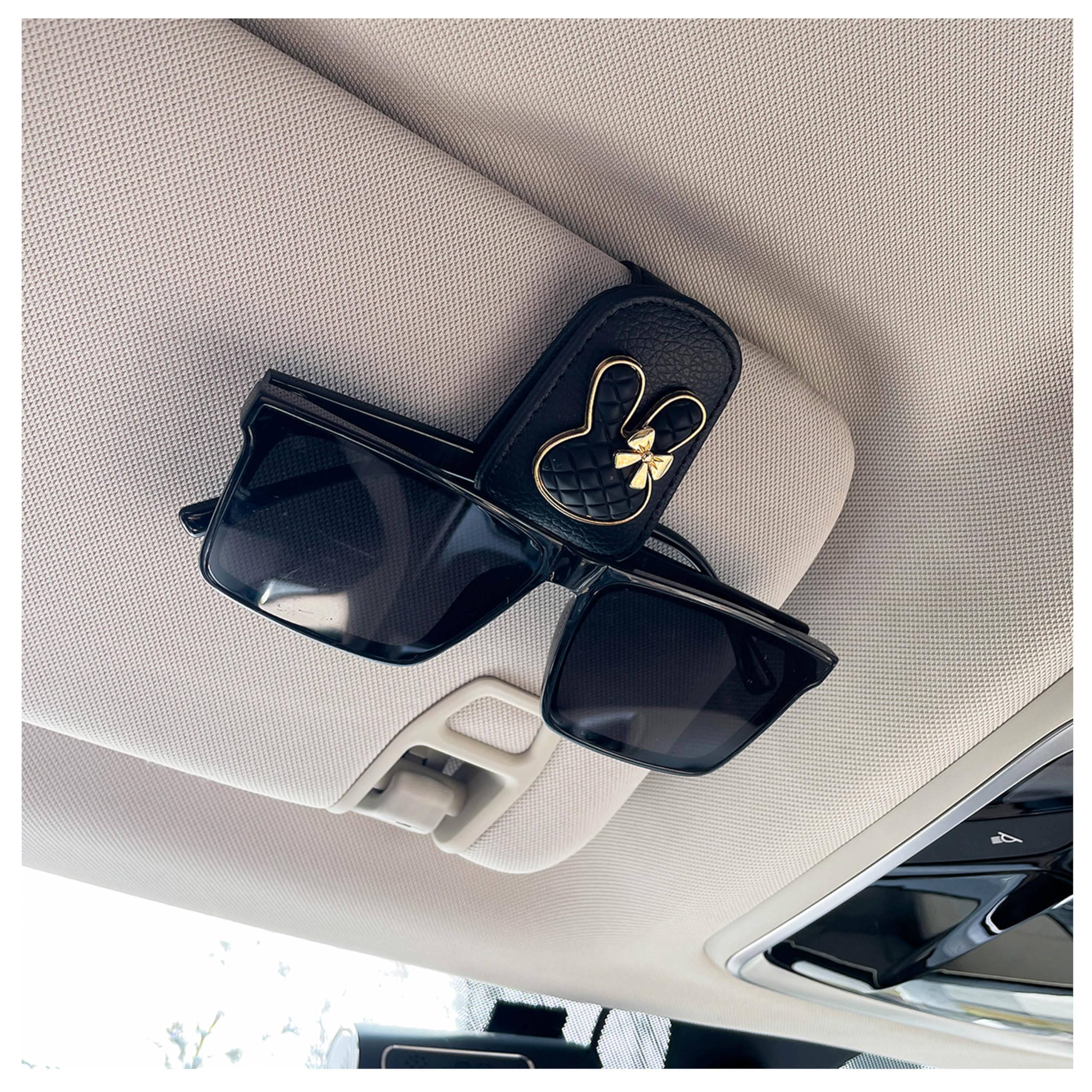 POKSRI Sunglasses Holder for Car Visor,Glasses Clip,Magnetic Leather Eyeglasses Holder,Car Accessories for Women,Black 1PC