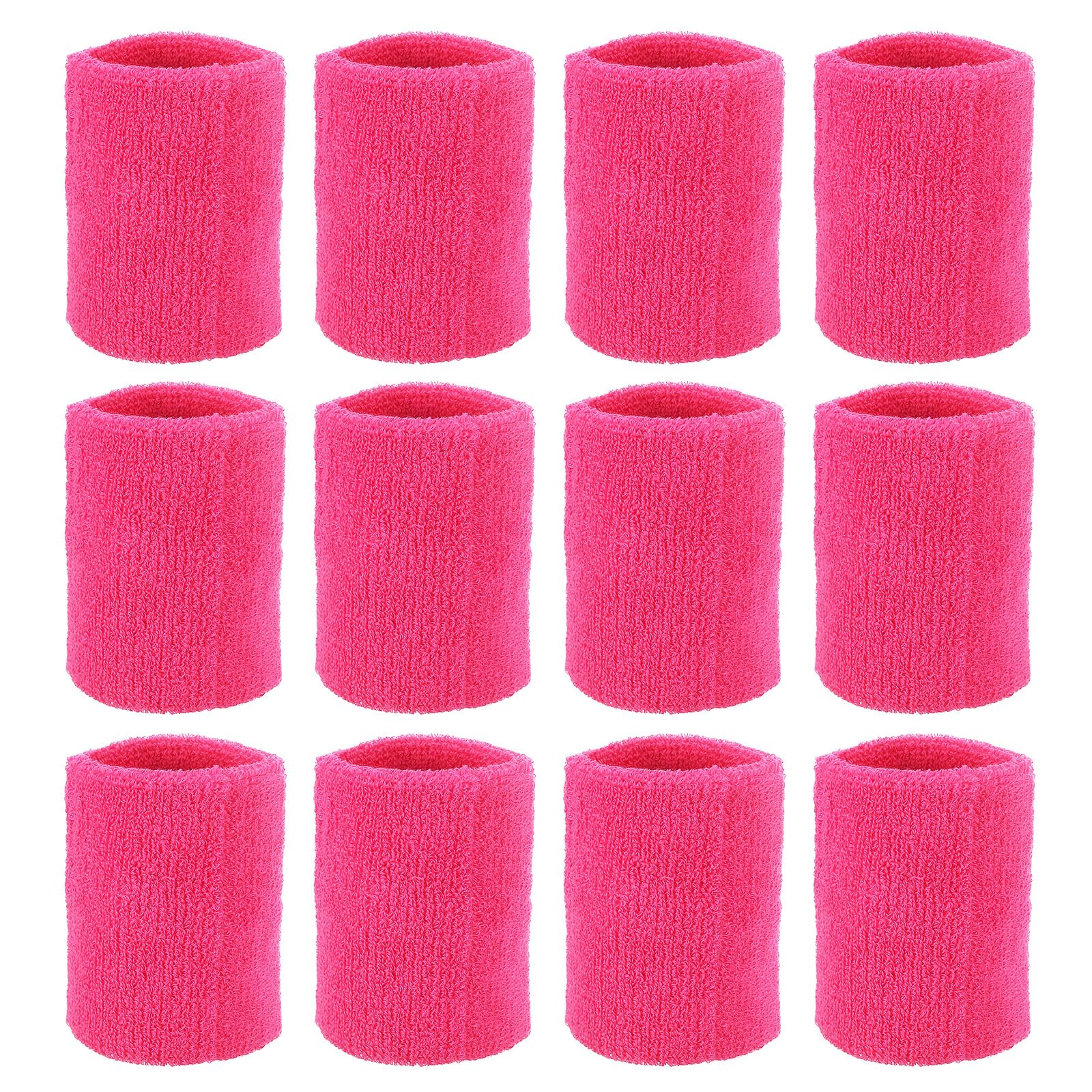 PATIKIL Sports Wristbands 8x8cm, 12 Pcs Wrist Sweatband Absorbent Cotton Terry Cloth Wrist Bands for Competitions Tennis Basketball Working Out Athletic Running, Rose Red — image 1