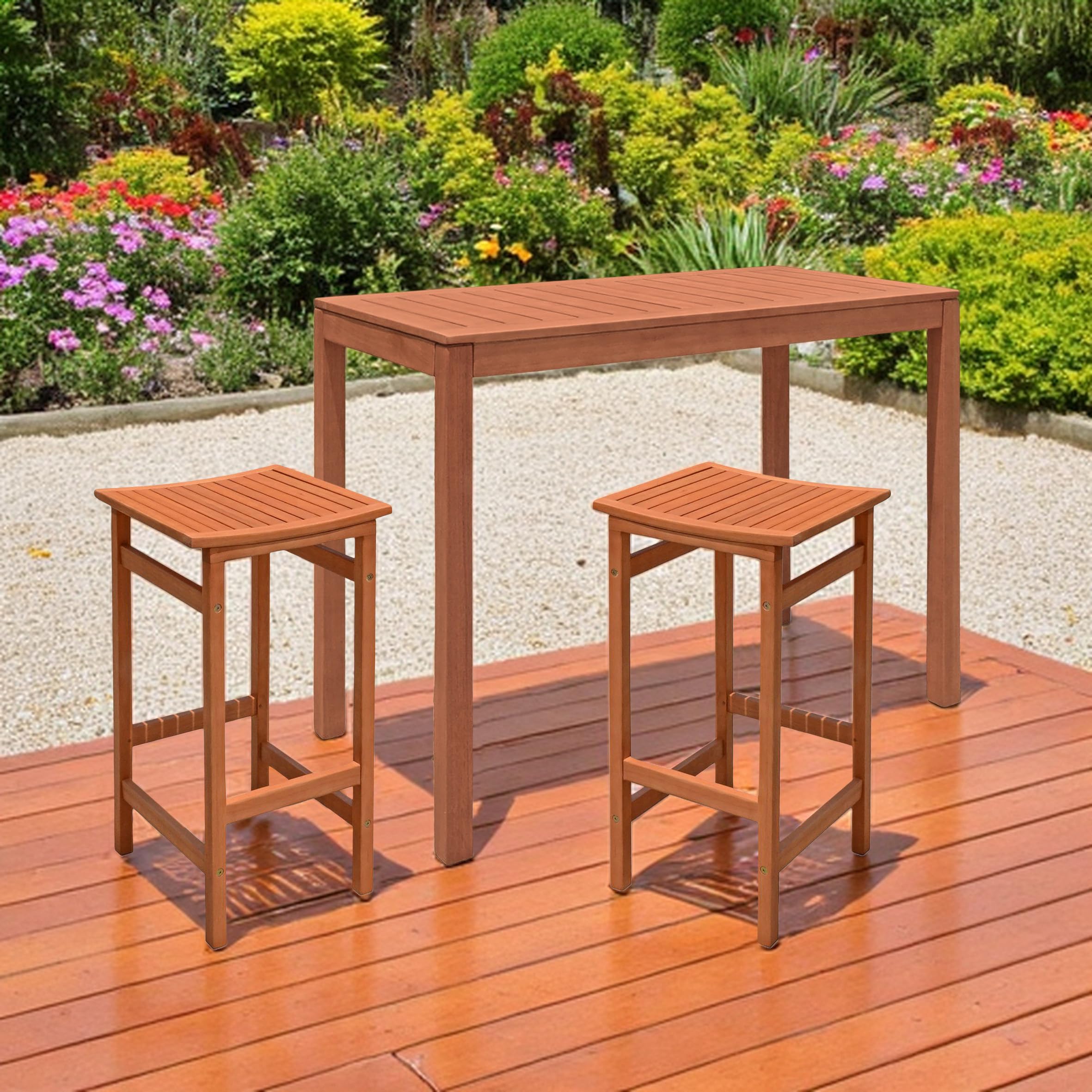mesa alta de jardín de eucalipto, barnizada, soporta hasta 25 kg, 120 x 60 cm, para exteriores, de madera maciza FSC marrón, bistró, mesa de fiesta, rectangular