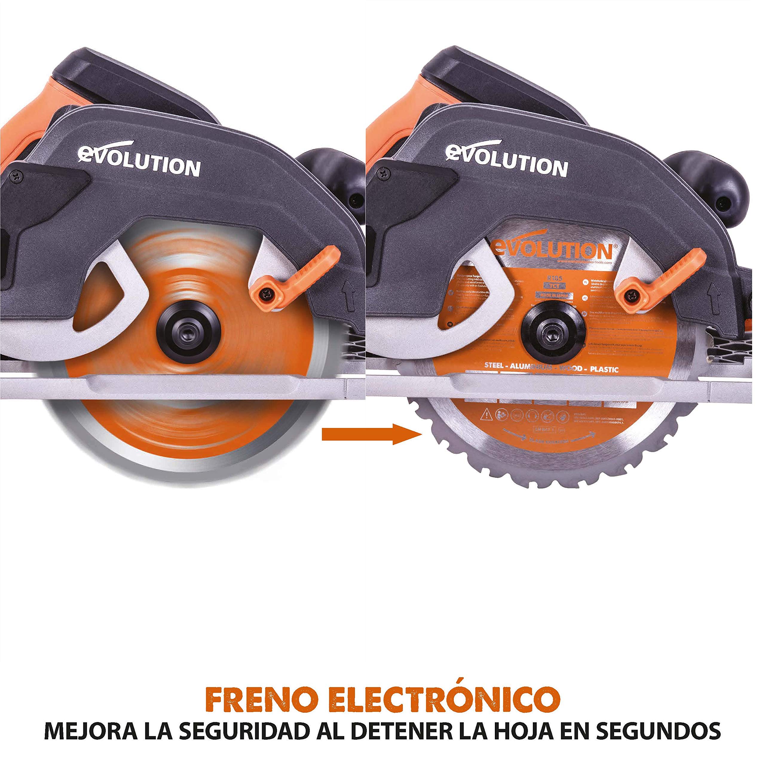 EVOLUTION POWER TOOLS R185CCSX Sierra Circular multimaterial Compatible (Paquete de combinación 1020 mm con guía incluida), 230 V, 185 mm